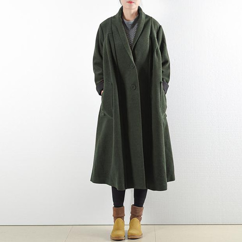 カジュアルに羽織れるウールのコート モスグリーン コート Weaver's