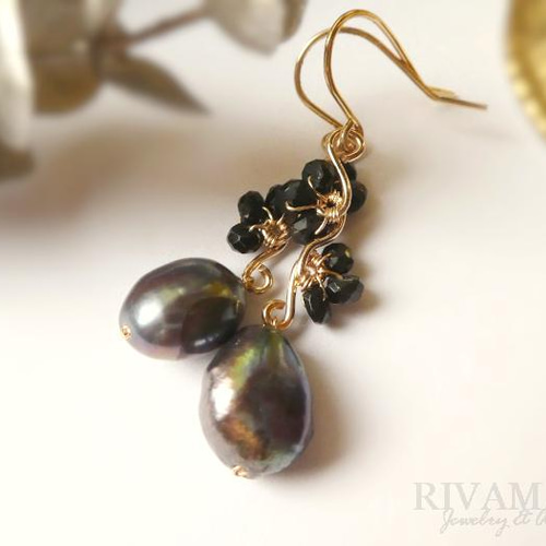 023Px【高品質✨】ピアス　一粒パール　フック　ブラック　ゴールド　淡水黒真珠 Amazon.co.jp: PLUSTER 黒真珠 ピアス 黒蝶真珠 SV925 本真珠