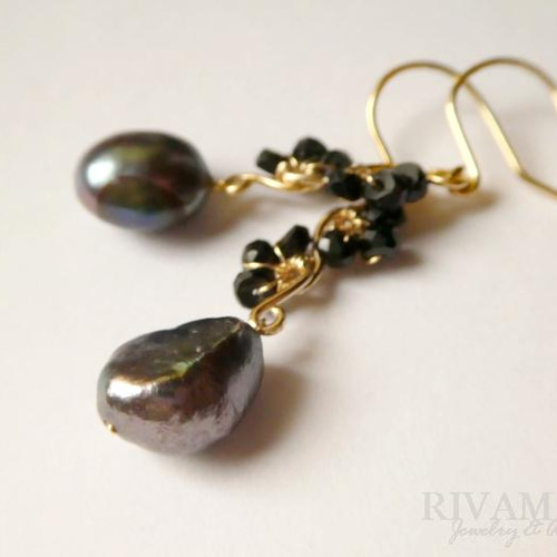 黒すぐりのアンダンテ」大粒 淡水ブラックパール バロックパール 黒 