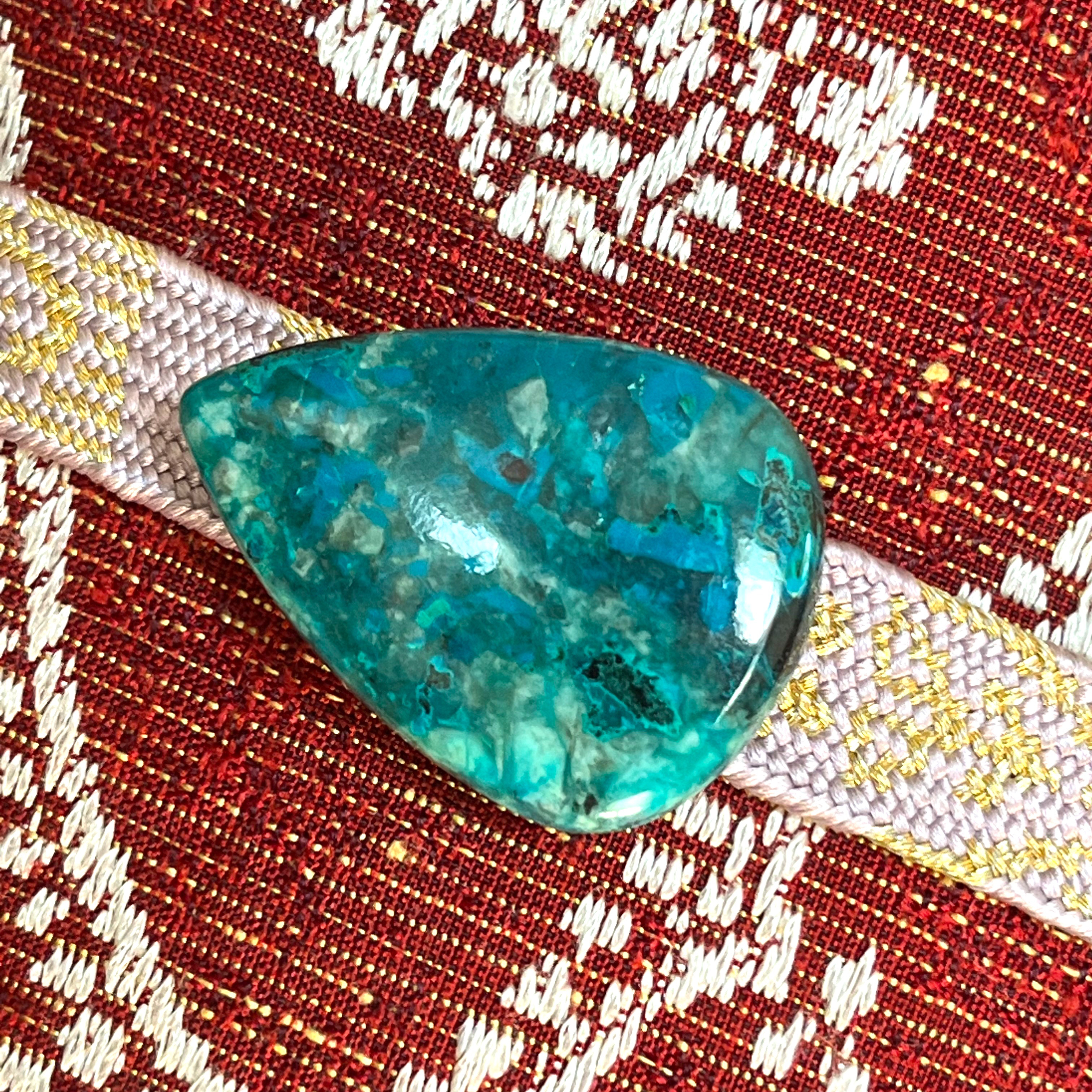 【美麗天然石】珪孔雀石❖ｸﾘｿｺﾗの帯留め✤専用Box付き