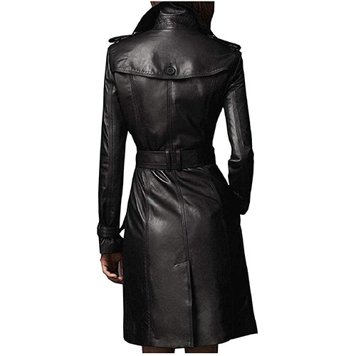 羊革トレンチロングコート女性 Sheep Leather Trench Coat for