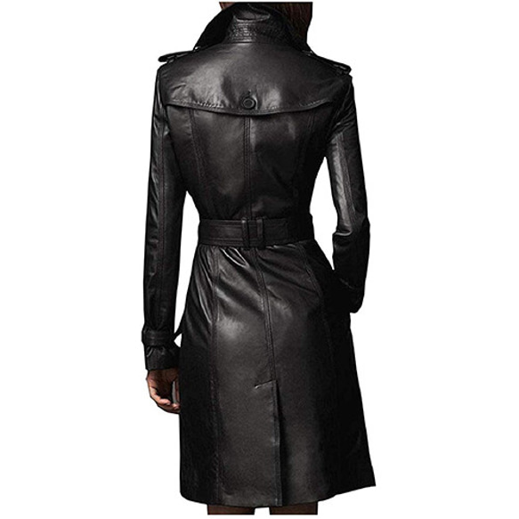 羊革トレンチロングコート女性 Sheep Leather Trench Coat for Women 2枚目の画像