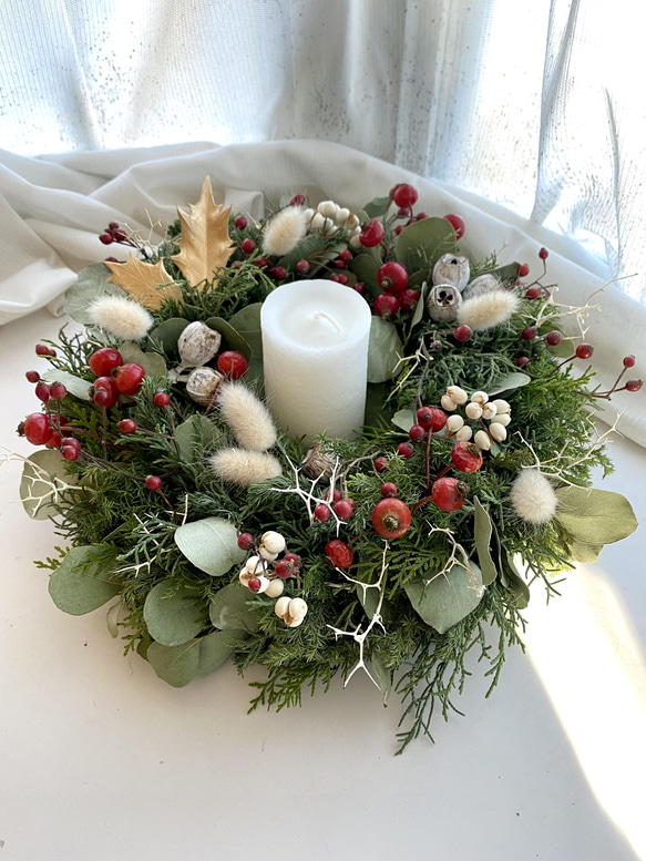 2way☆3種の針葉樹とユーカリポポラスのwinter wreath☆キャンドルリース☆ 1枚目の画像