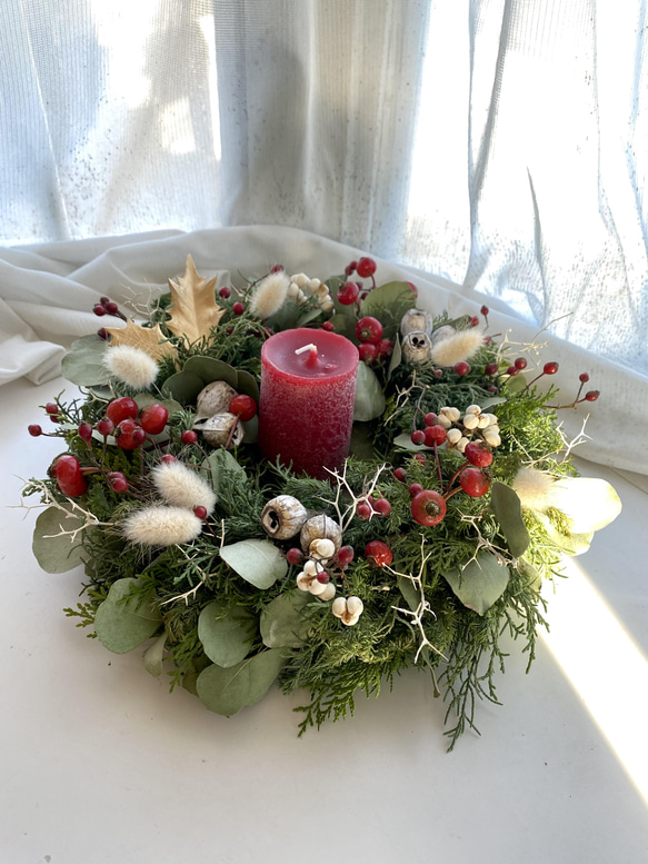 2way☆3種の針葉樹とユーカリポポラスのwinter wreath☆キャンドルリース☆ 6枚目の画像