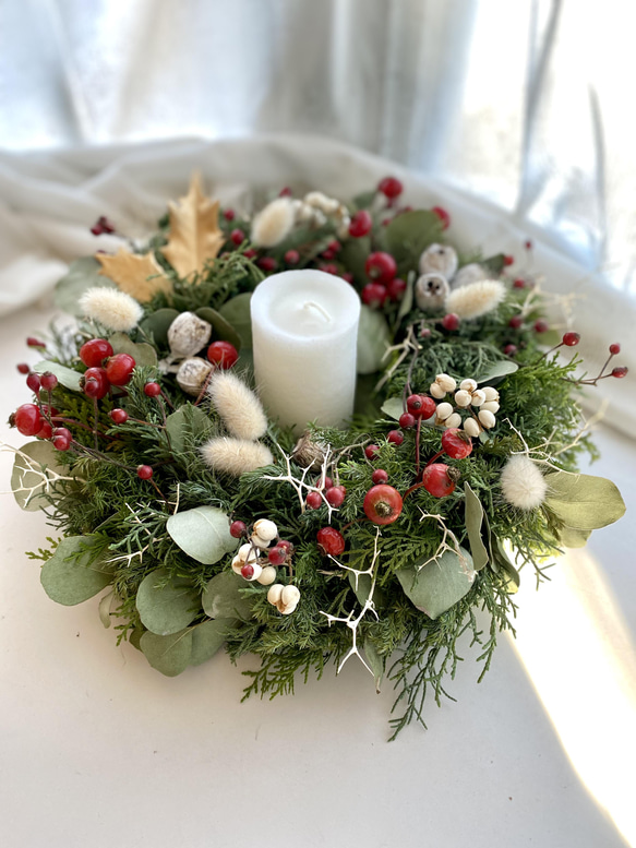 2way☆3種の針葉樹とユーカリポポラスのwinter wreath☆キャンドルリース☆ 3枚目の画像