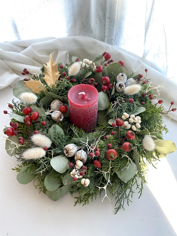 2way☆3種の針葉樹とユーカリポポラスのwinter wreath☆キャンドルリース☆ 8枚目の画像