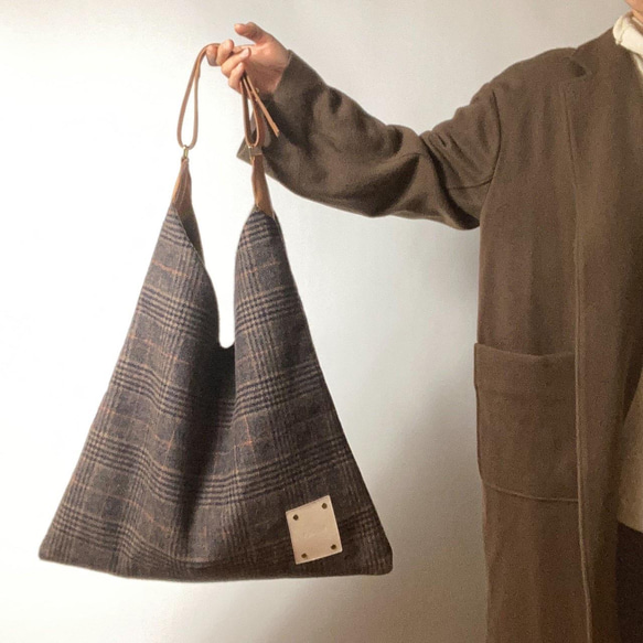 〈A/W〉Epidote   Brushed fabric × Real leather bag Brown 1枚目の画像