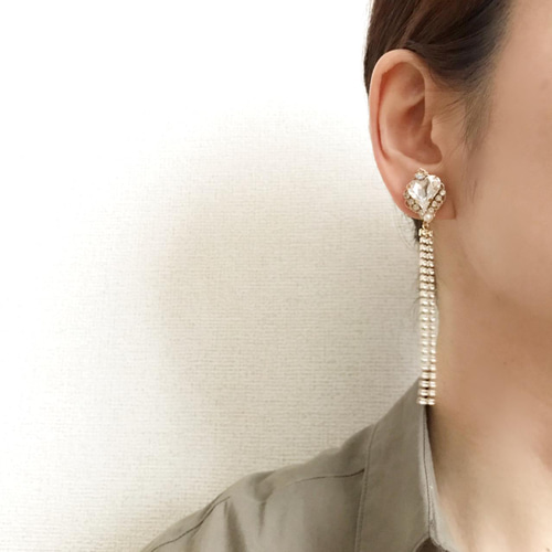 ハートスワロフスキーのロングピアス【結婚式・パーティー 