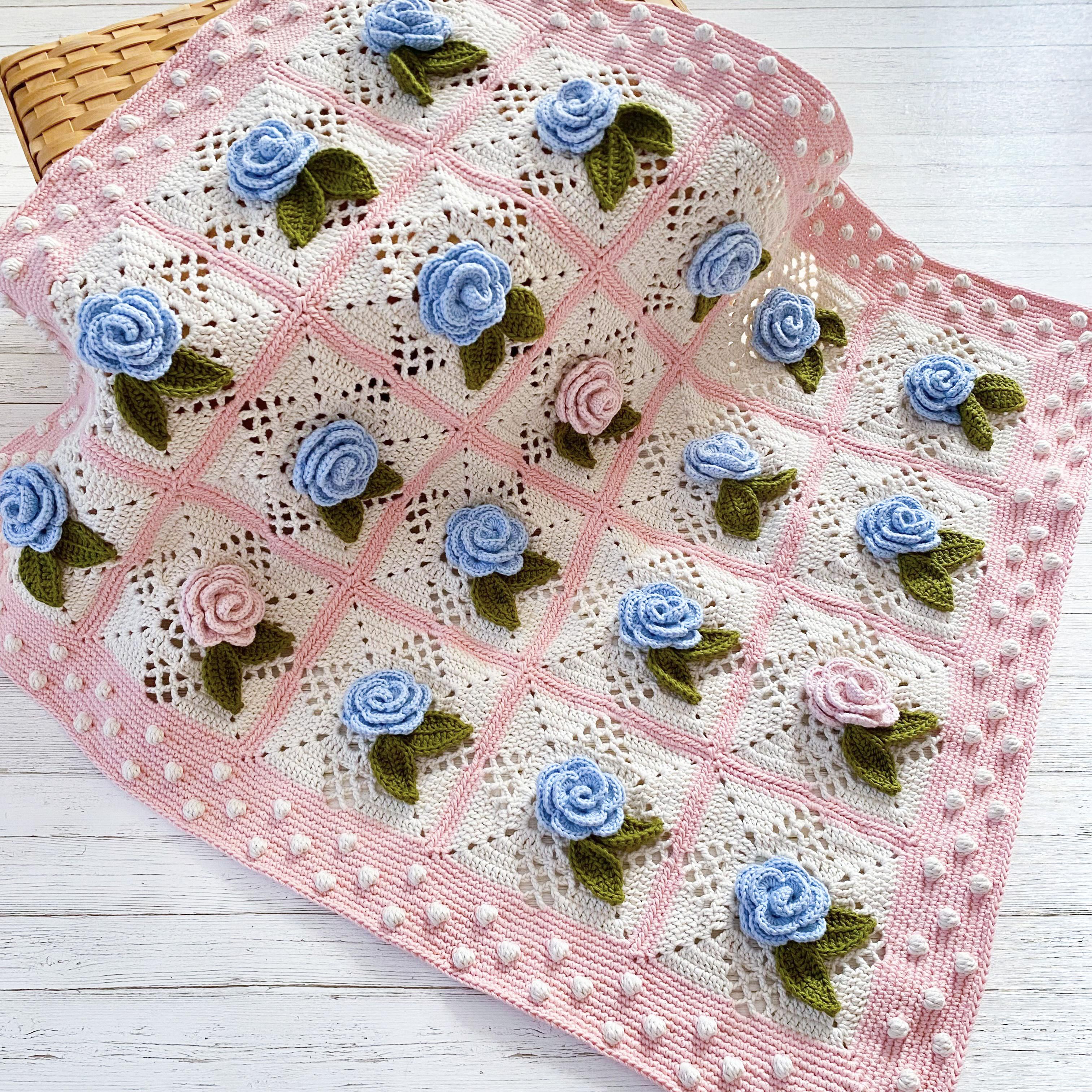 バラモチーフのミニマルチカバー /かぎ針編み ひざ掛け ベビー
