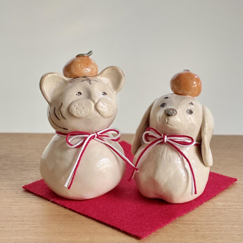 鏡餅トラ②【寅の干支のお正月飾り・干支置物】 鏡餅 tsuchiiro 通販