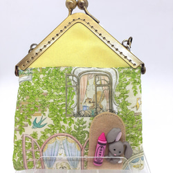 販売済★三角お屋根がま口　森の動物たち　ウサギとクレヨン 2枚目の画像
