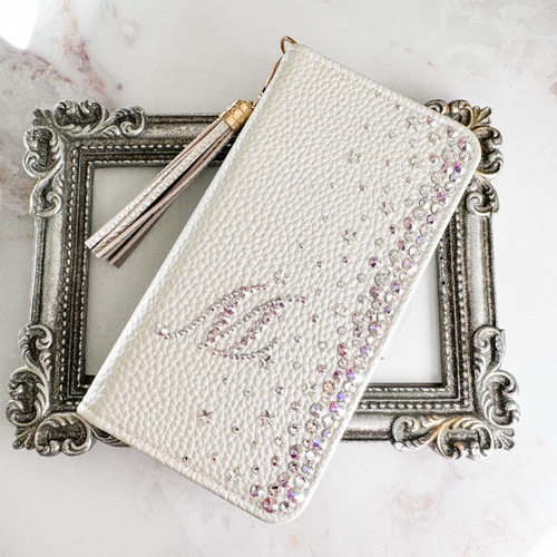 ホワイトゴールド手帳型Phone17pro,Max,16他ケース⭐︎星