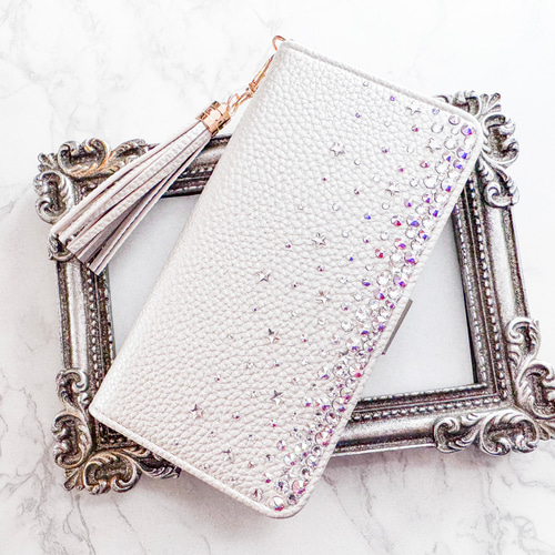 ホワイトゴールド手帳型Phone17pro,Max,16他ケース⭐︎星