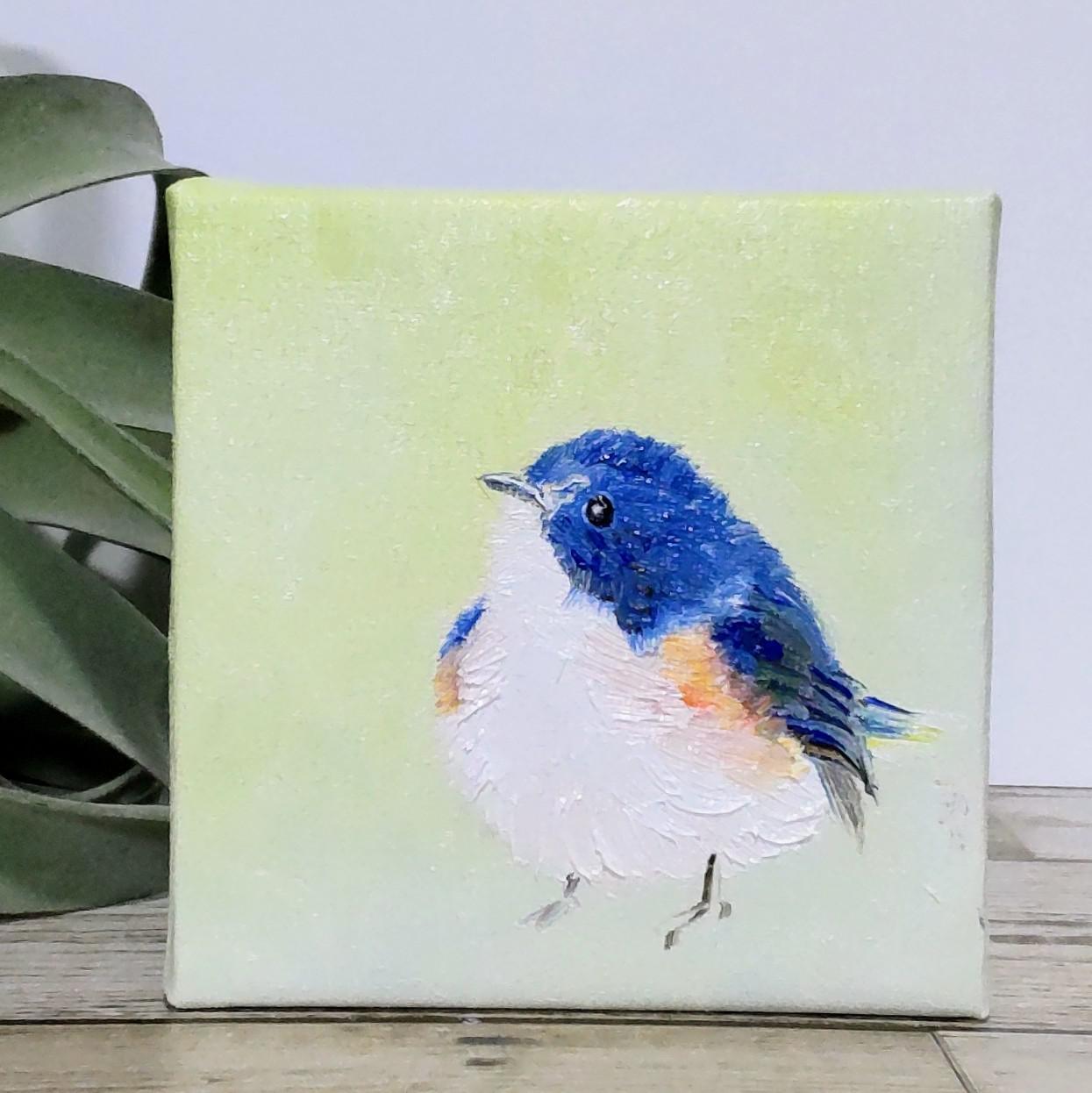 ルリビタキと喫茶　値段は※900円です momorin水彩画