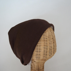 頭巾風格的頭巾 ☆ 馬海毛針織粉色米色 x 棕色 第6張的照片