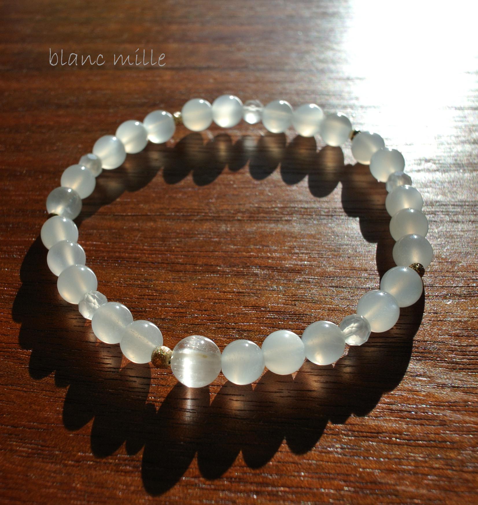 No.1787○*ホワイトルチル＆ホワイトムーンストーン＆18金ゴールドビーズ ブレスレット○*6月の誕生石天然石