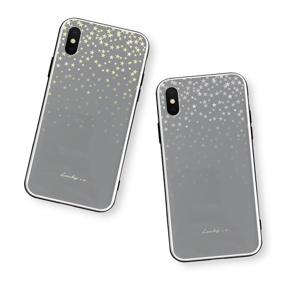 Twinkling Stars★Gray【強化ガラス × TPUケース】iPhoneケース 1枚目の画像