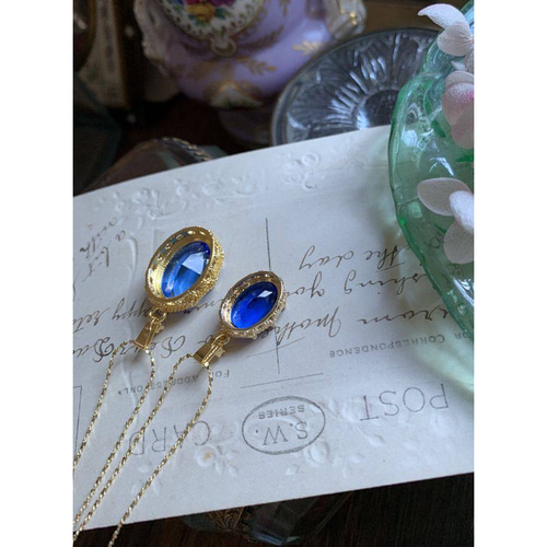 フック型金属ネックレス 青いストーン付き フック型金属ネックレス 青いストーン付き フック型金属ネックレス