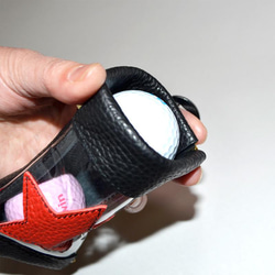 かわいくて機能性抜群ゴルフボールケース｜イタリアンレザー&クリア素材｜バネ口開閉｜ゴルフ女子｜星柄ハート 6枚目の画像