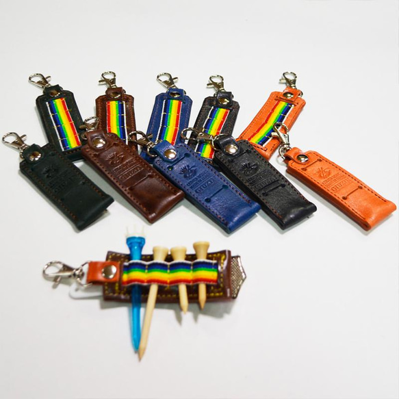 ゴルフティーホルダー｜オイルレザー｜革｜キーホルダー｜4本挿し｜マーカー｜グリーンフォーク 11枚目の画像