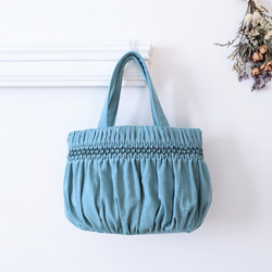 スモッキング刺繍トートバッグ(小) ｰCARRYiN smokyblue ｰ トート