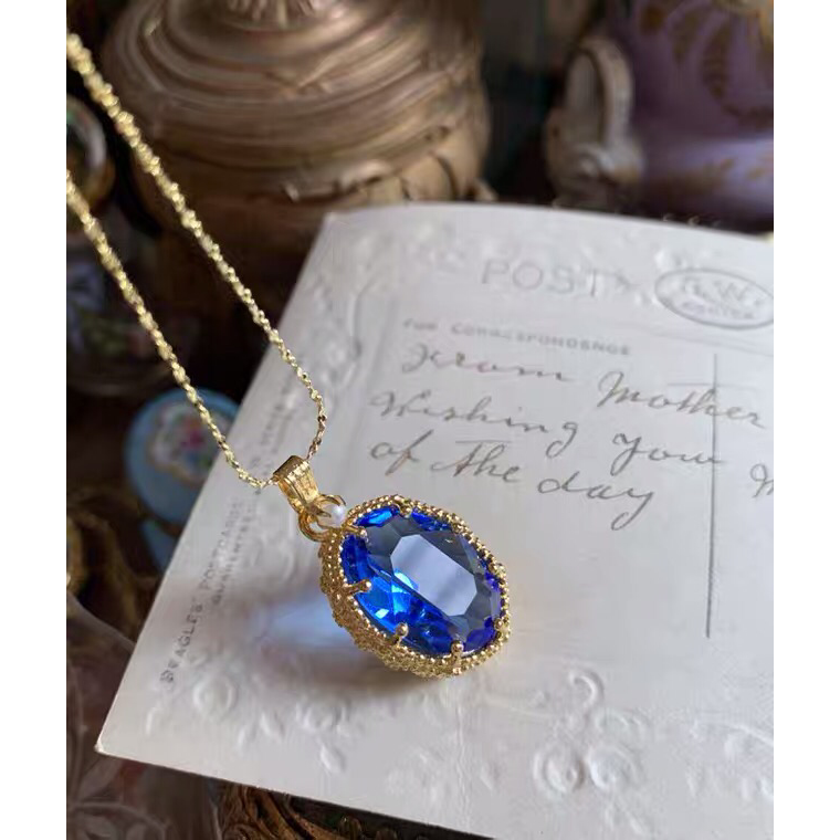 人工タンザナイト ブルー コーンフラワー サファイア ウエスタンアンティーク ストーン ネックレス レア キラキラ 青