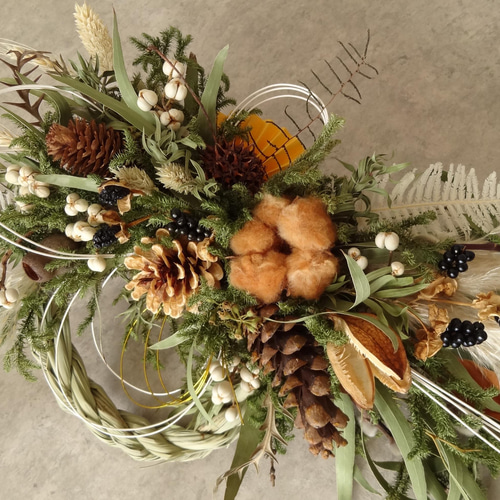 豪華 特大 50x28cm 白 水引き 正月飾り しめ縄 木の実 ナンキンハゼ