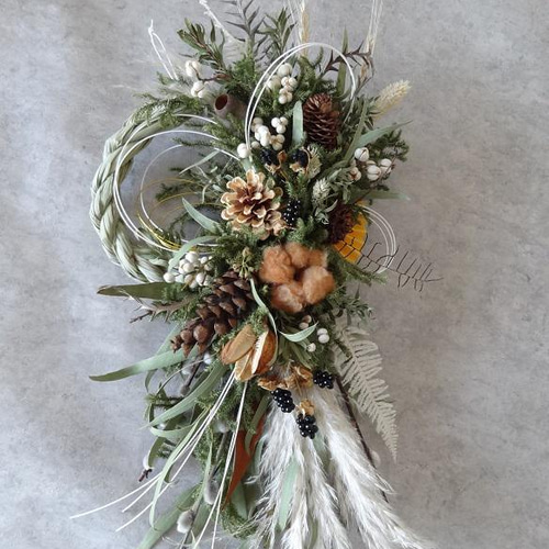 豪華 特大 50x28cm 白 水引き 正月飾り しめ縄 木の実 ナンキンハゼ