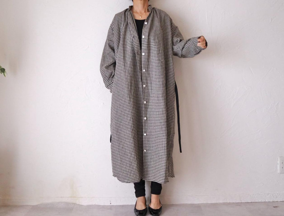 リネンの羽織れるシャツワンピ ギンガムチェック No.204 ワンピース