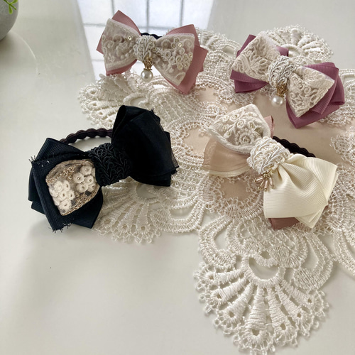 刺繍リボン ヘアゴム ブラック インド刺繍 ヘアゴム R_studio___50h