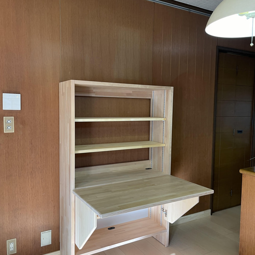 在宅 ワーク デスク 折りたたみ 省スペース 可動棚 配線 穴付き パイン