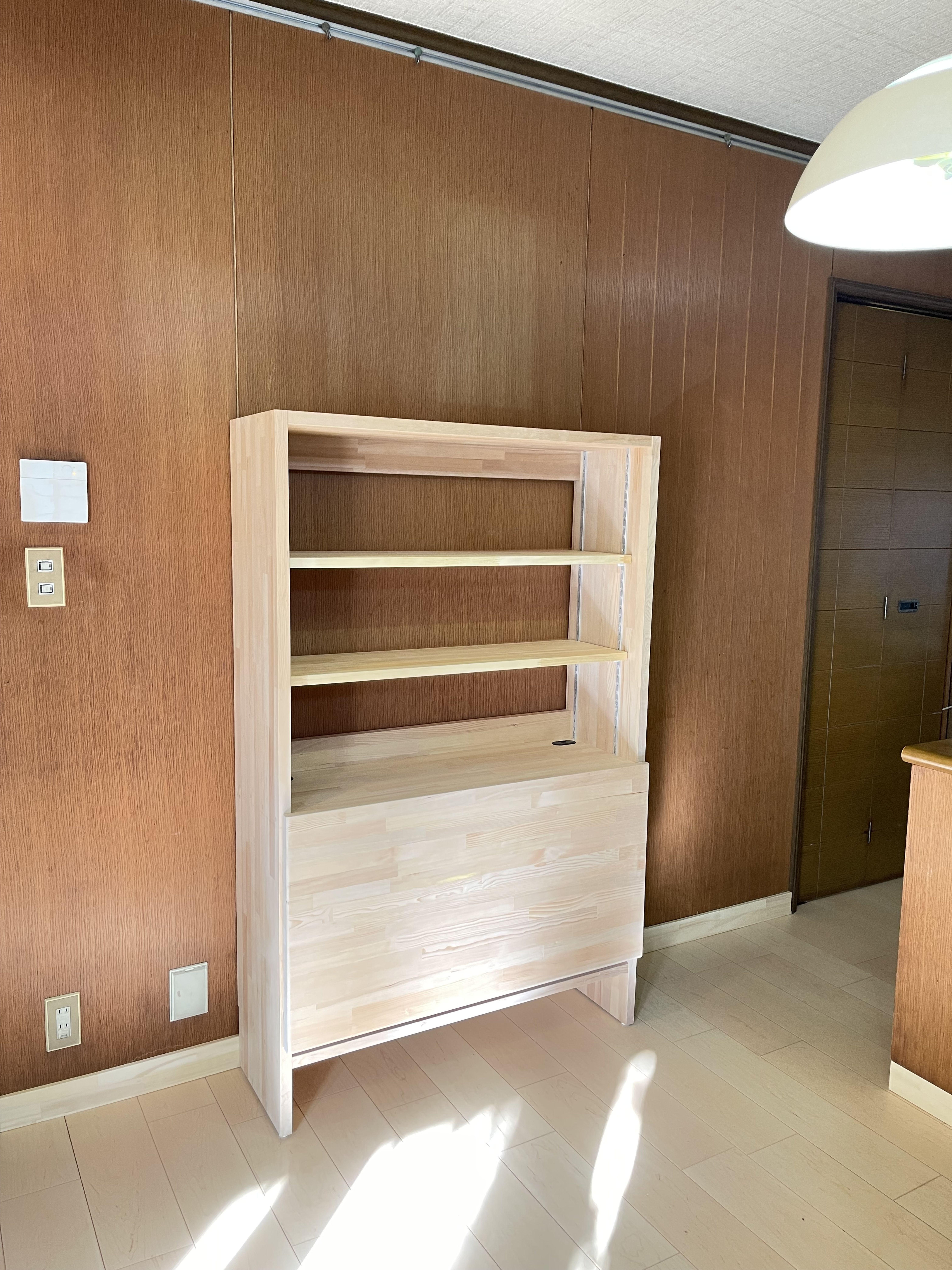 在宅 ワーク デスク 折りたたみ 省スペース 可動棚 配線 穴付き パイン ワックス 仕上げ 23,040円