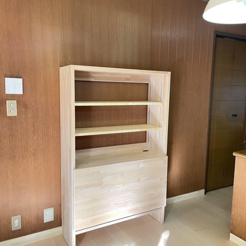 在宅 ワーク デスク 折りたたみ 省スペース 可動棚 配線 穴付き パイン