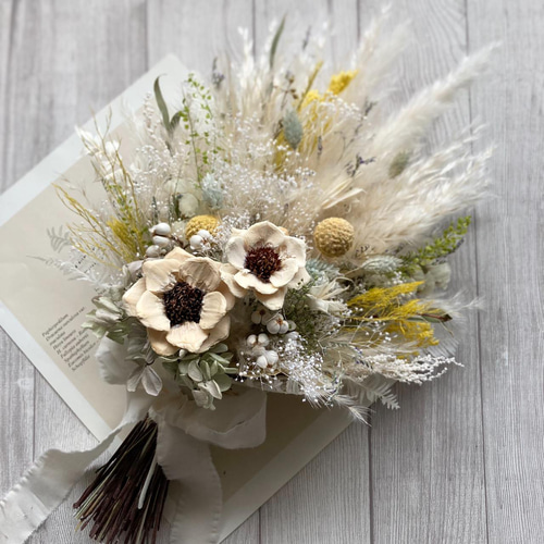 パインフラワーのふわふわブーケ 〜ホワイト&イエロー