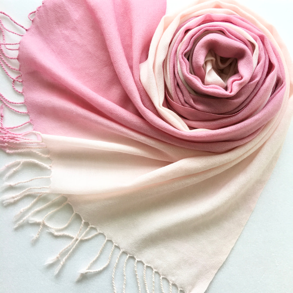 銀座和光 レース ストール コーラルピンク 贅沢なウール＊浅蘇芳色×薄桜色＊ストール ストール fukura sparrow