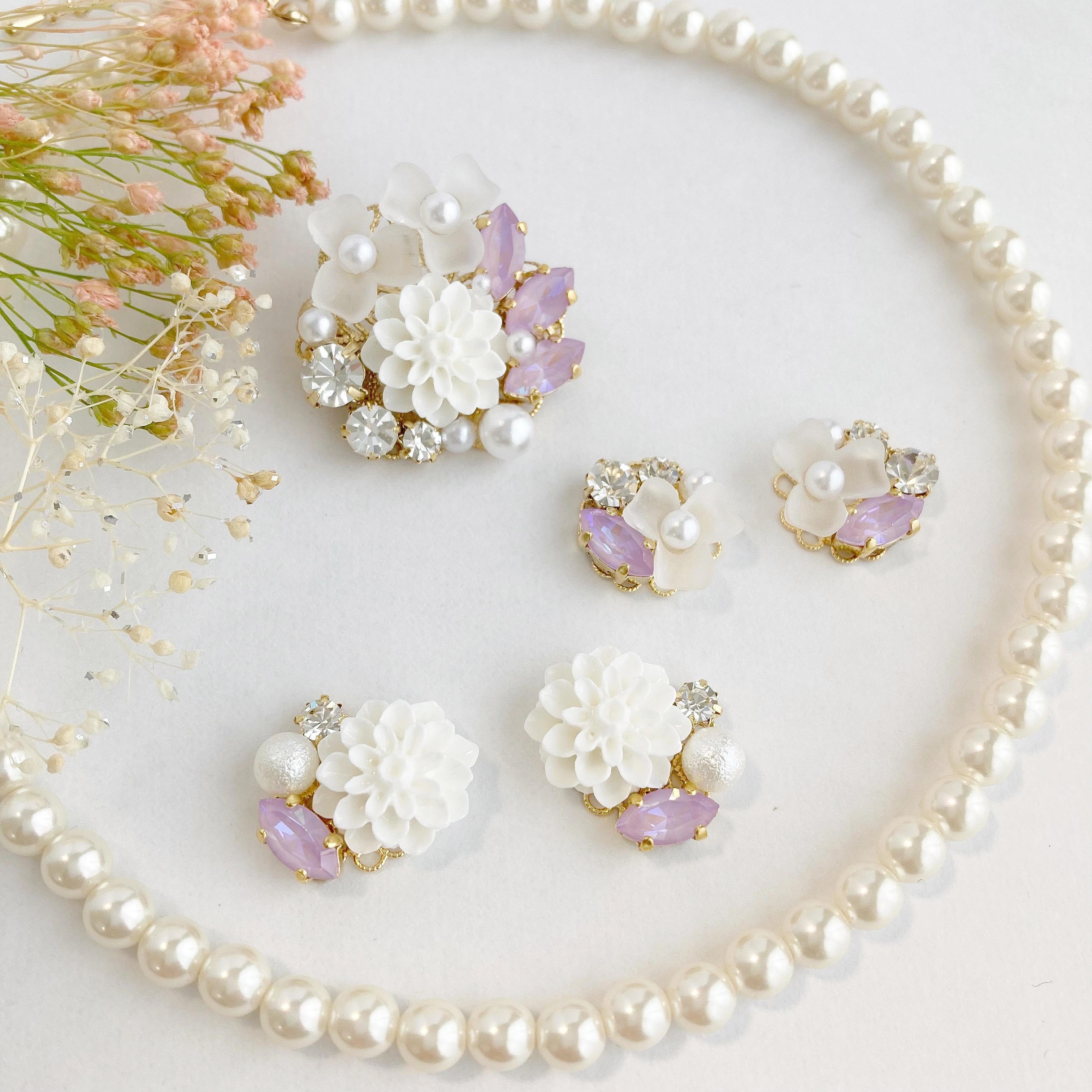 ＼フォーマル3点セット／  ダリアビジュー ブローチ・ネックレス・ピアス/イヤリング 5,077円