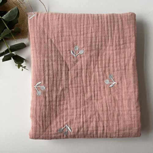 トリプルガーゼ（チェリー刺繍・4色選択可）韓国生地 生地
