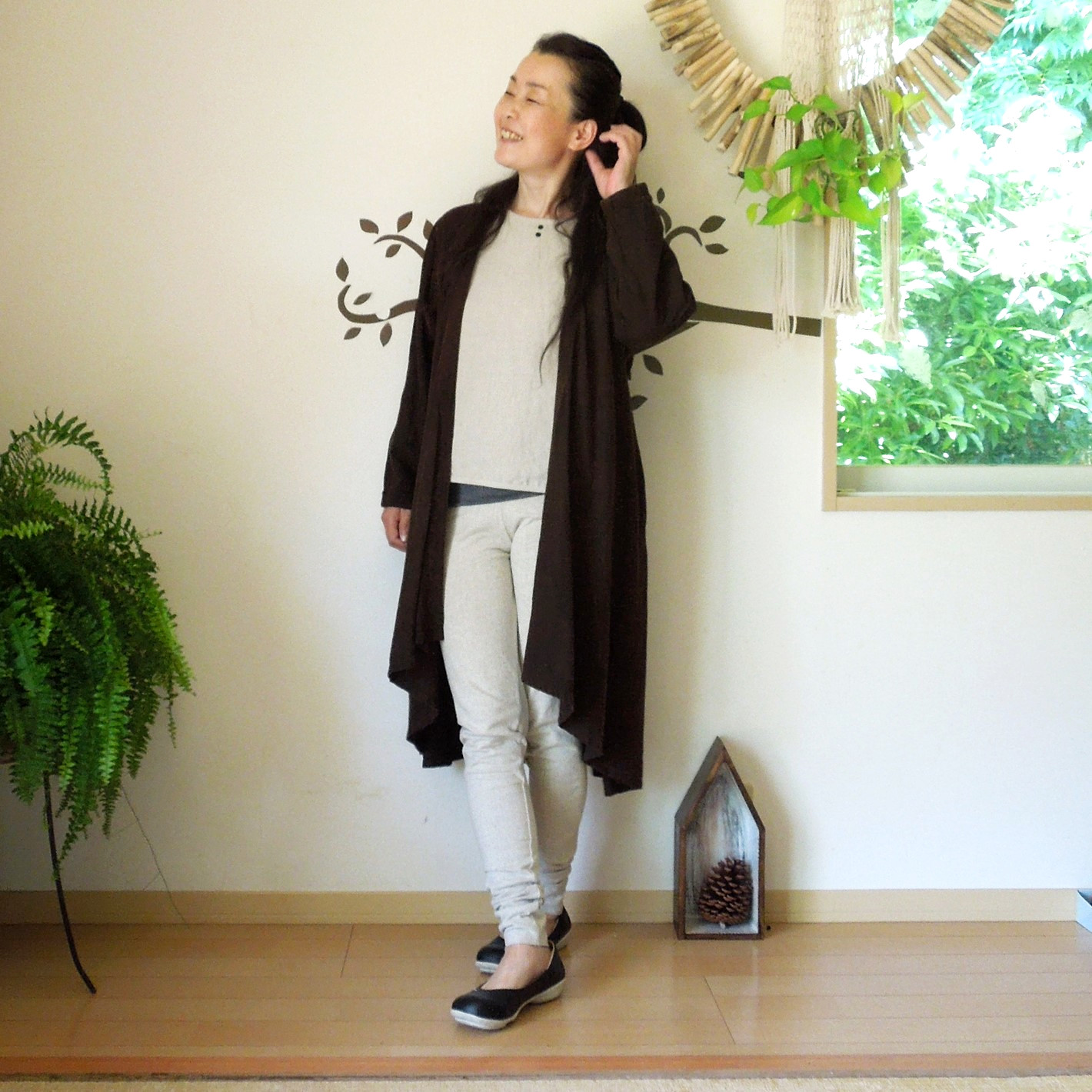 【SALE】asana HEMP100% テロテロ ゆったり ロング カーディガン●草木染めマクガ