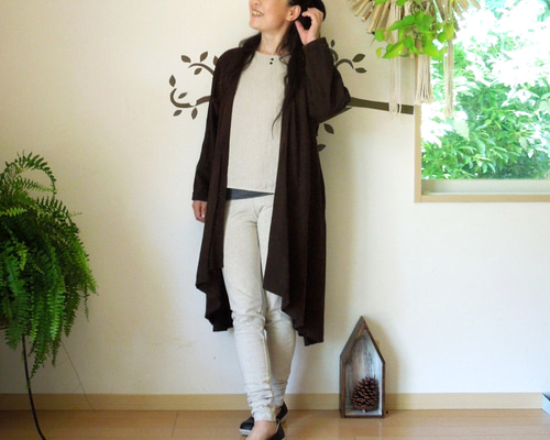 asana HEMP100% テロテロ ゆったり ロング カーディガン●草木染め asana HEMP100% テロテロ ゆったり ロング カーディガン・草木染