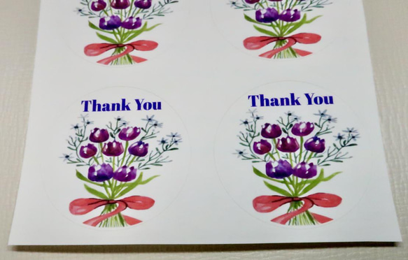 “Thank You ( ありがとう) 丸シール”・手作り・水彩画イラスト 花 シール・24枚花 シール・ 6枚目の画像