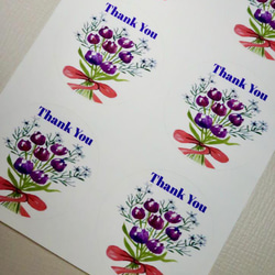 “Thank You ( ありがとう) 丸シール”・手作り・水彩画イラスト 花 シール・24枚花 シール・ 7枚目の画像