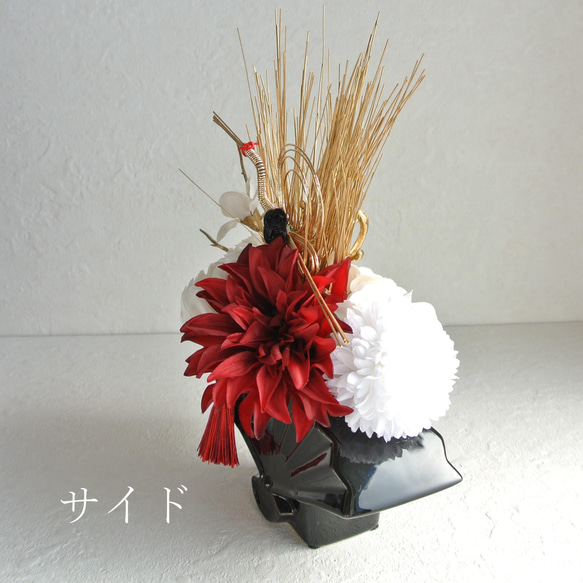 【再販】新春　和モダン　華やか　お正月飾り　水引鶴　アーティフィシャルフラワー　アレンジメント　扇子　R&yO5 6枚目の画像