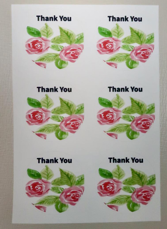 “Thank You ( ありがとう) 丸シール”・手作り・水彩画イラスト 花 シール・24枚花 シール・ 6枚目の画像