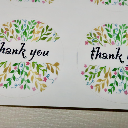 Thank You ( ありがとう) 丸シール”・手作り・水彩画イラスト 花