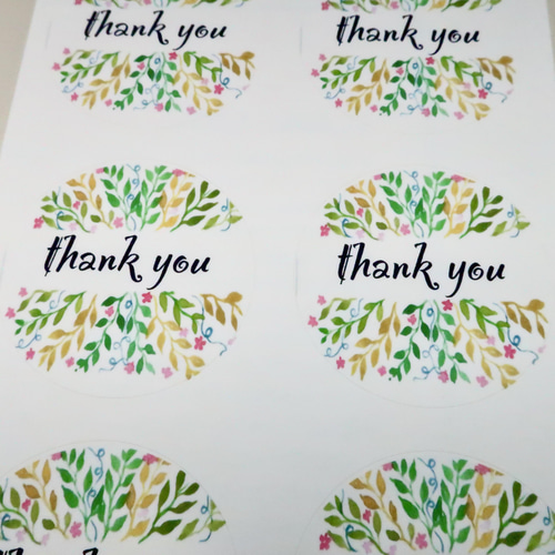 Thank You ( ありがとう) 丸シール”・手作り・水彩画イラスト 花