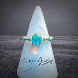 Morlin Jewelryメキシコ産ウォーターオパールとエメラルドのリング18yg