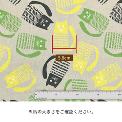 110×50 生地 布 しましまねこさん グリーン コットンリネン 50cm単位販売 綿麻キャンバス ねこ柄 商用利用可 12枚目の画像