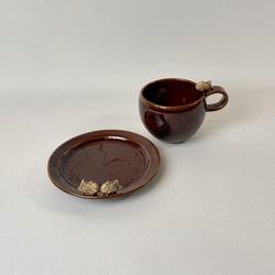 【受注制作品】タイヤキのコーヒーカップとソーサー（アメ色、ソーサー夫婦タイプ） 3枚目の画像