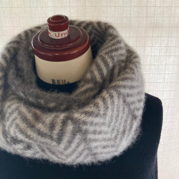 蓬鬆的羊駝絨針織圍脖：人字針織 第2張的照片