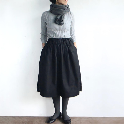 2サイズ タックギャザースカート（ブラック） フレアスカート ngaco